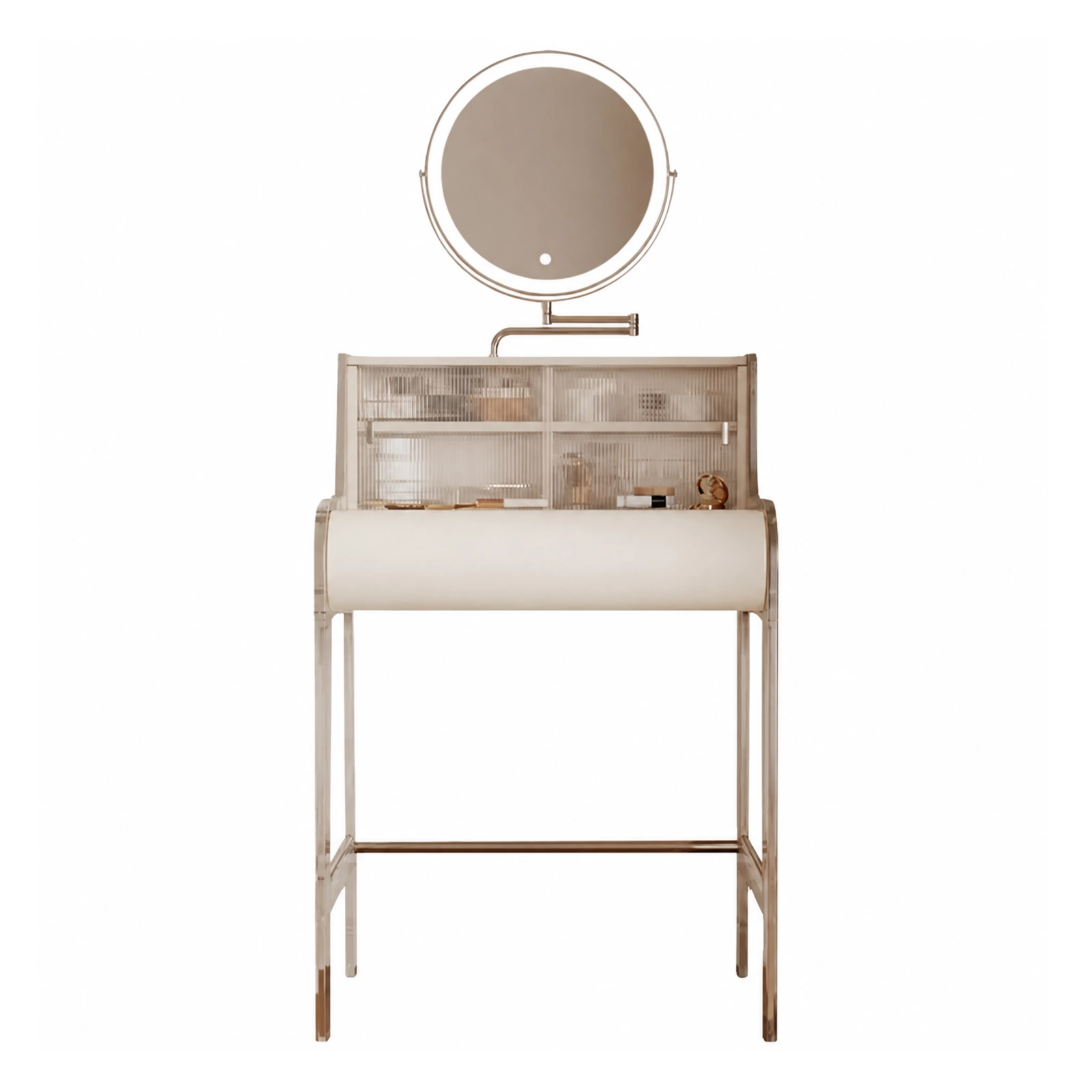 Modern Acrylic Dressing Table with LED Mirror and Storage