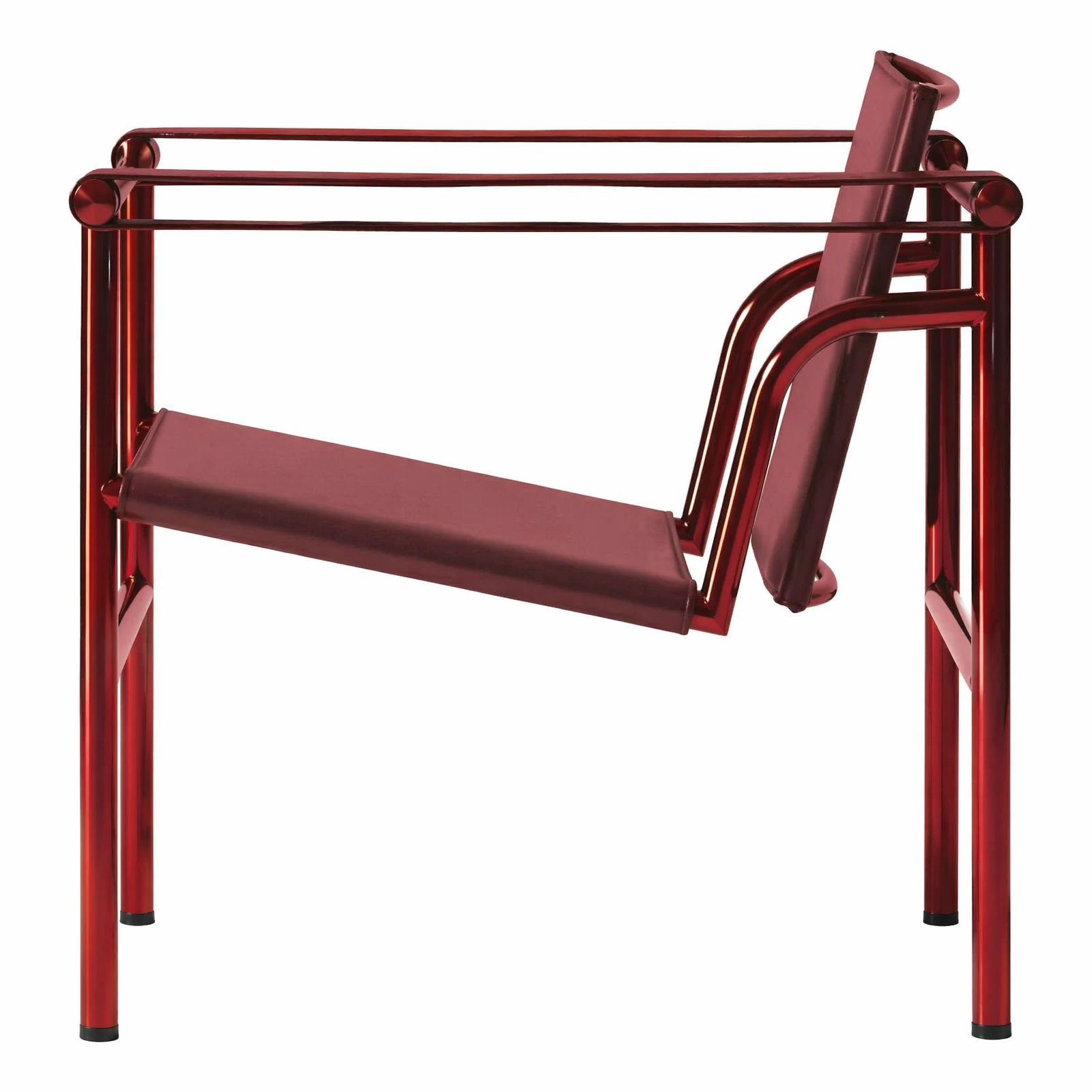 Modern Red Metal Armchair with Leather Upholstery