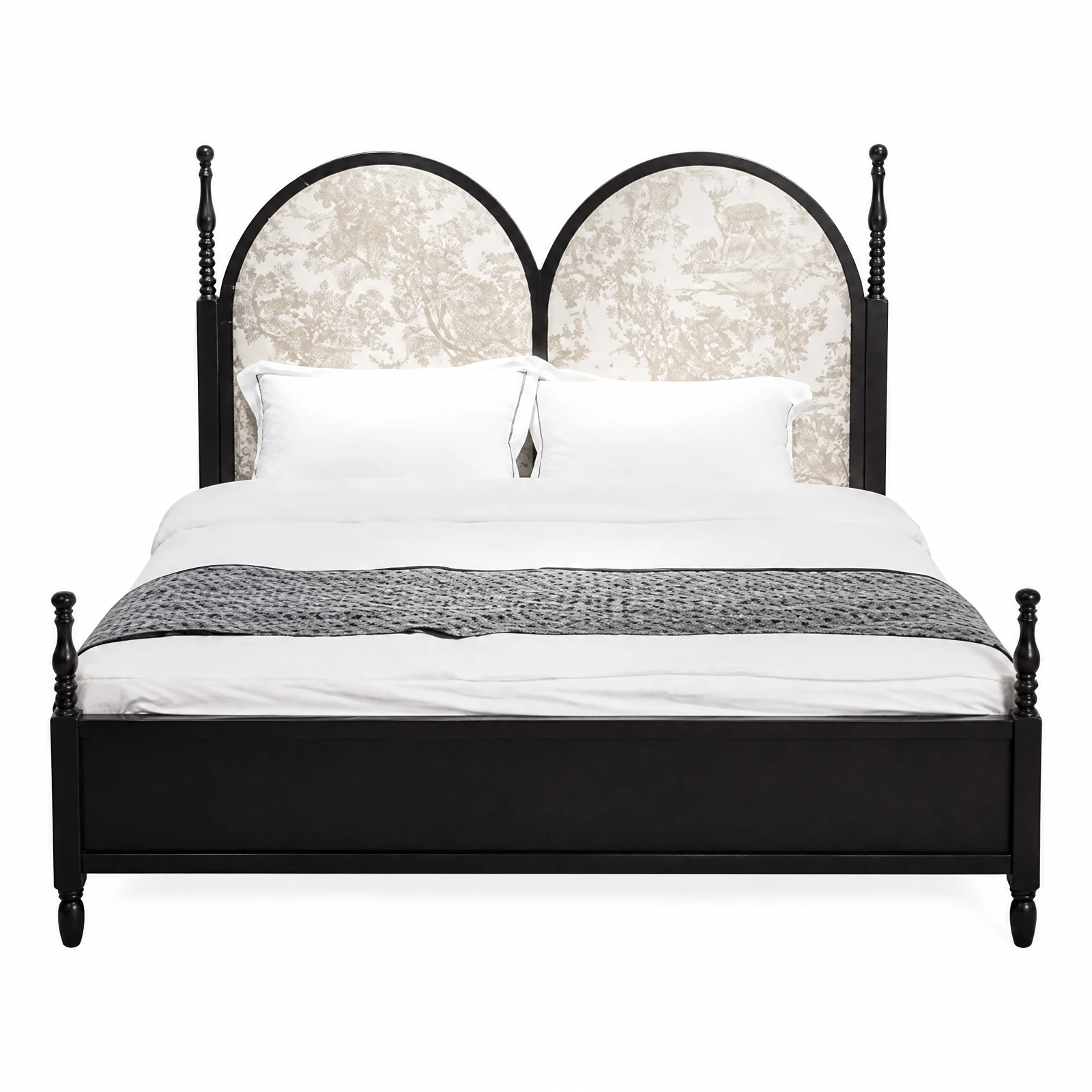 Ash Wood Bed with Upholstered Headboard