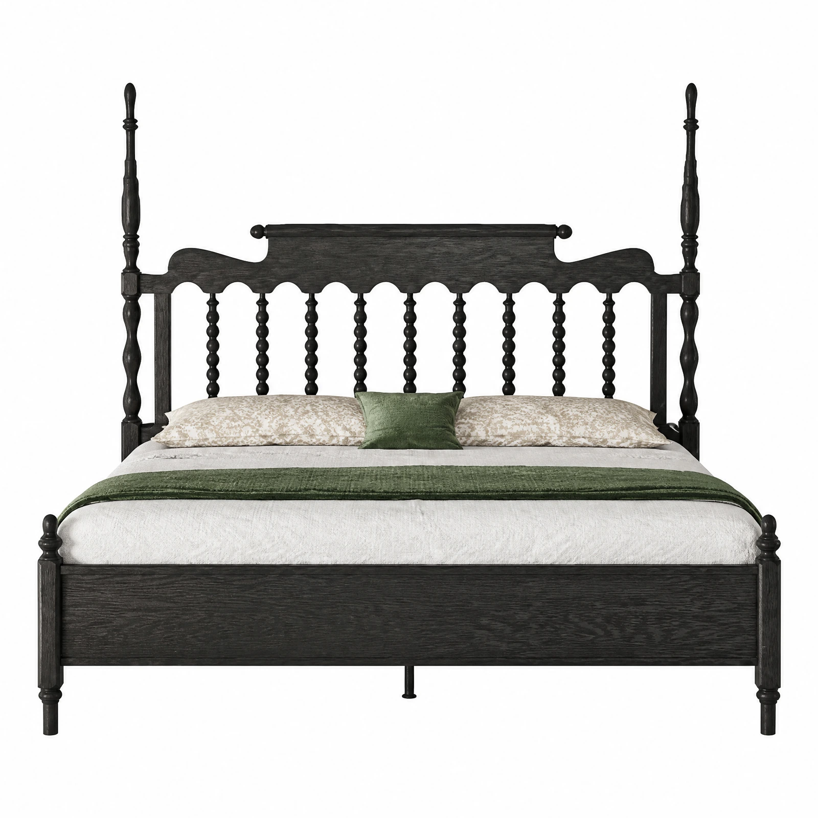 Ash Wood Four-Poster Bed with Turned Posts