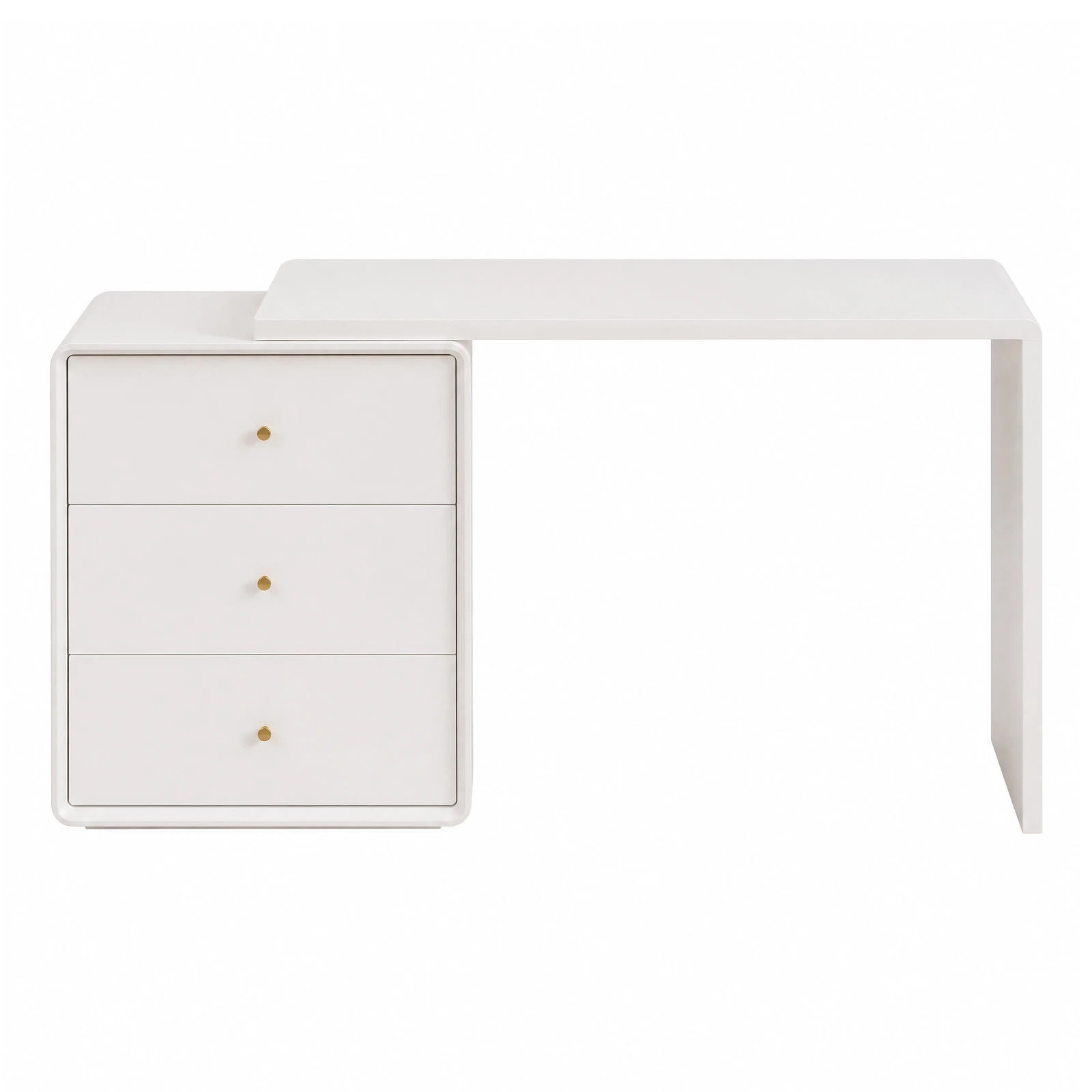 Modern White Dressing Table with 3-Drawer Side Cabinet