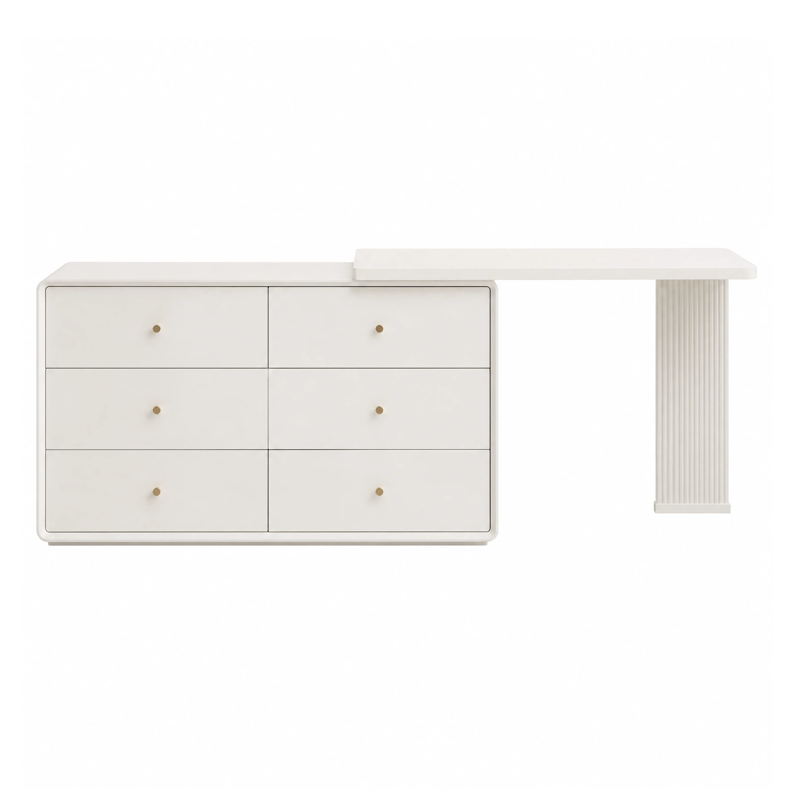 B White Dressing Table with Six-Drawer Side Cabinet