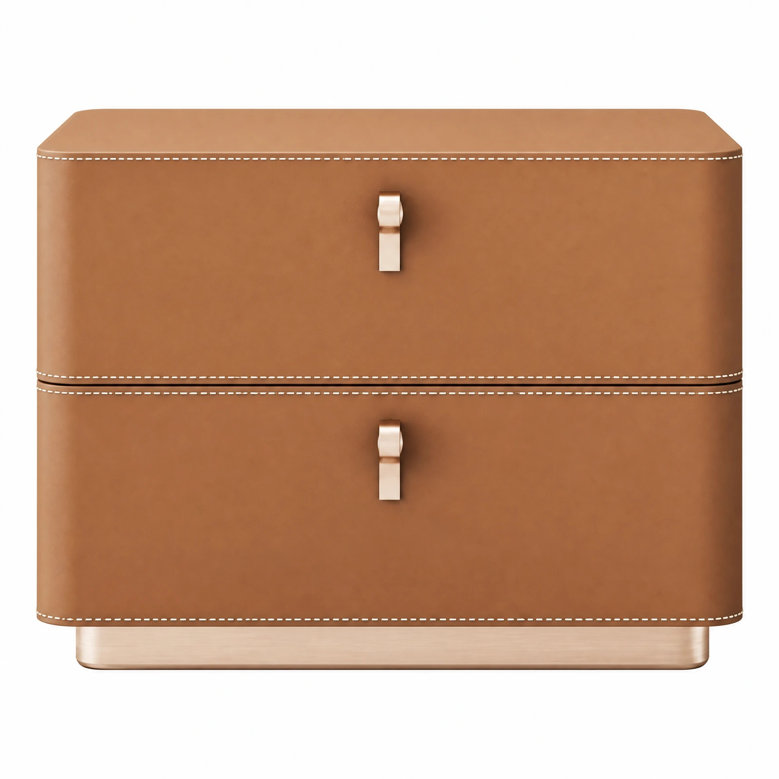 Modern Saddle Leather Nightstand with Stainless Steel Base