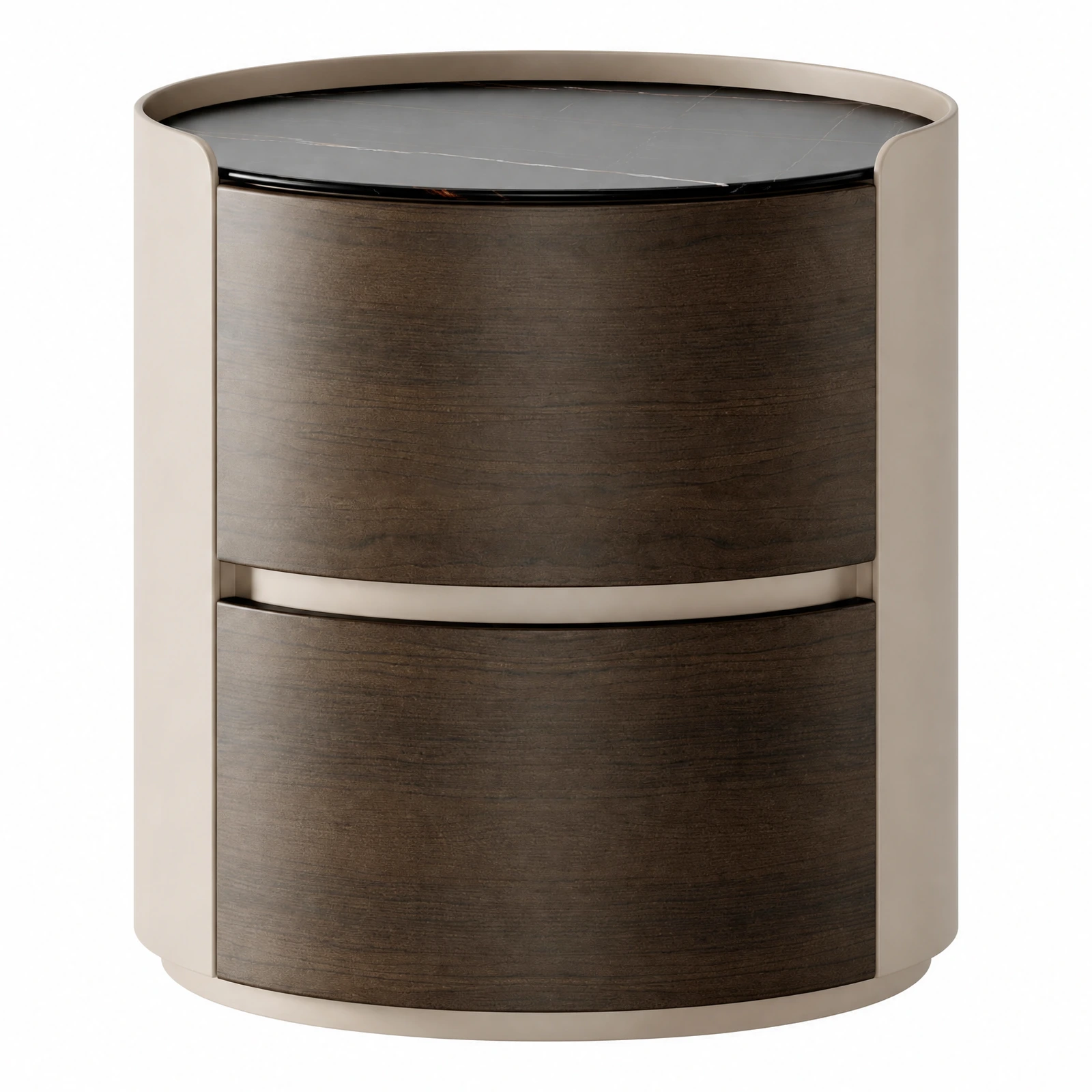 Modern Round Nightstand with Drawers
